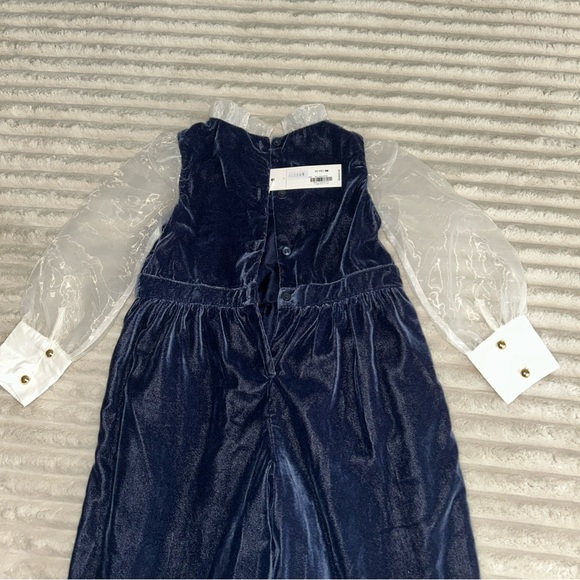 Janie and Jack Baby Girl Velvet Bow Collar Jumpsuit Blue Size 3 Toddler NWT - Picture 2 of 6